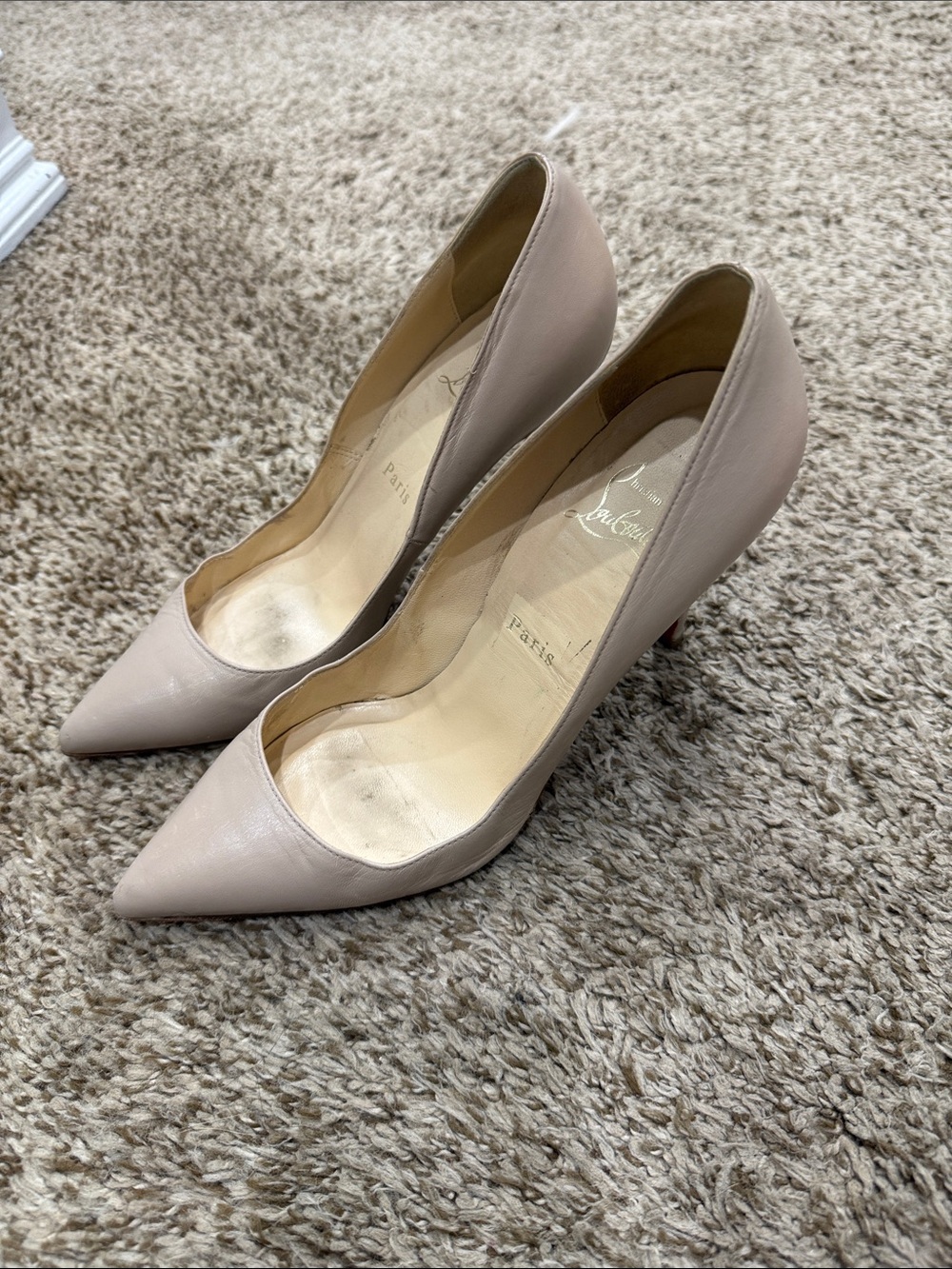 Christian Louboutin Blush Nude Pointed Toe Leather Pumps